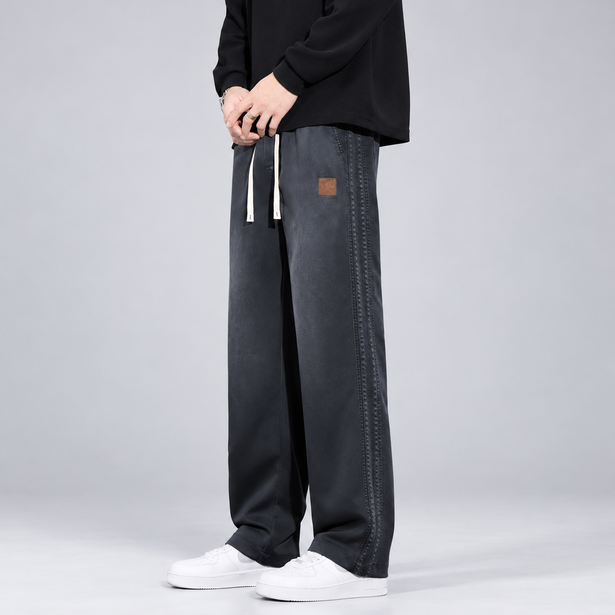 Raffaele Men’s Relaxed Straight-Leg Pants with Side Stitching
