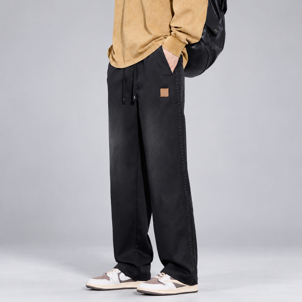Raffaele Men’s Relaxed Straight-Leg Pants with Side Stitching