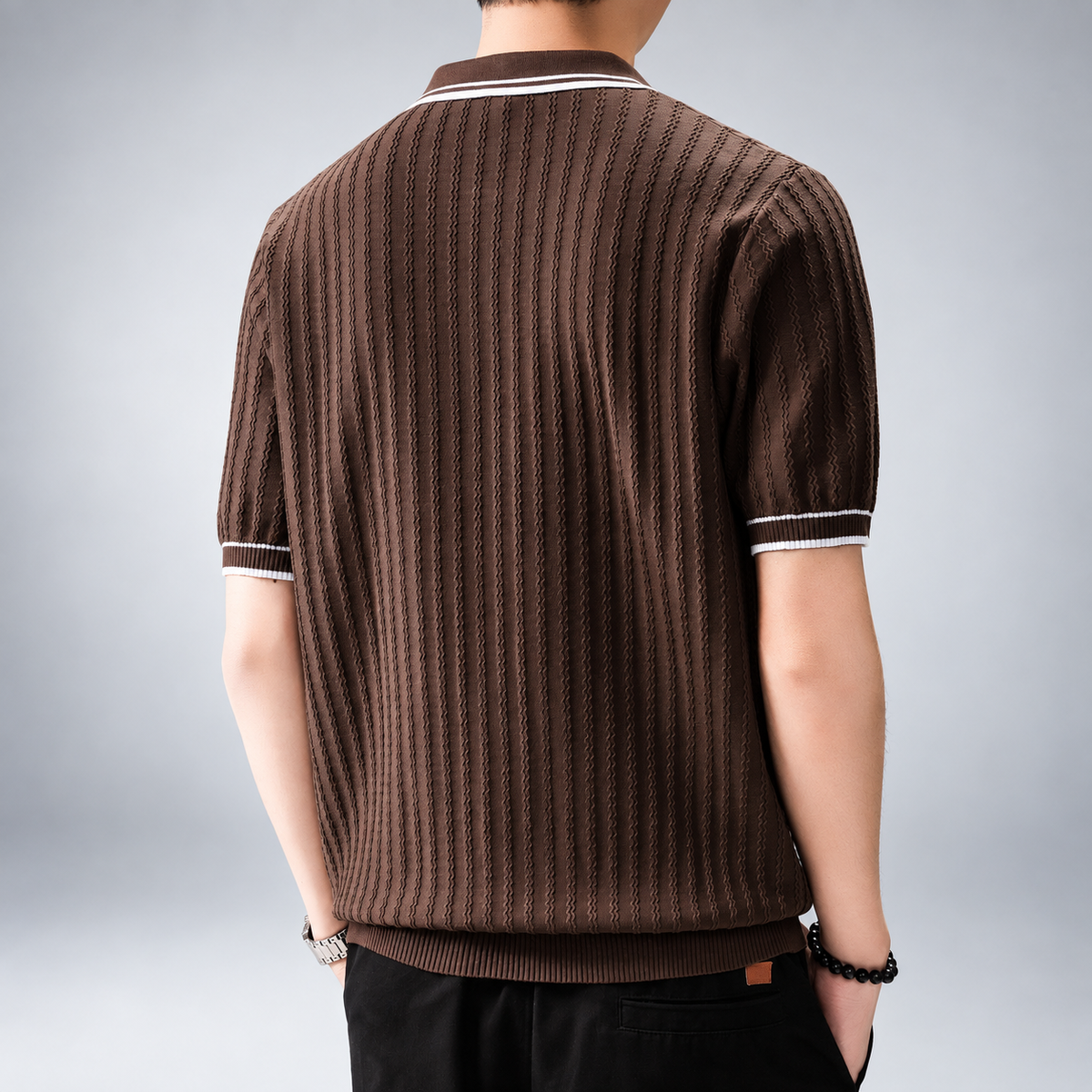 Adrian Men's Textured Knit Quarter-Zip Polo Shirt with Contrast Trim