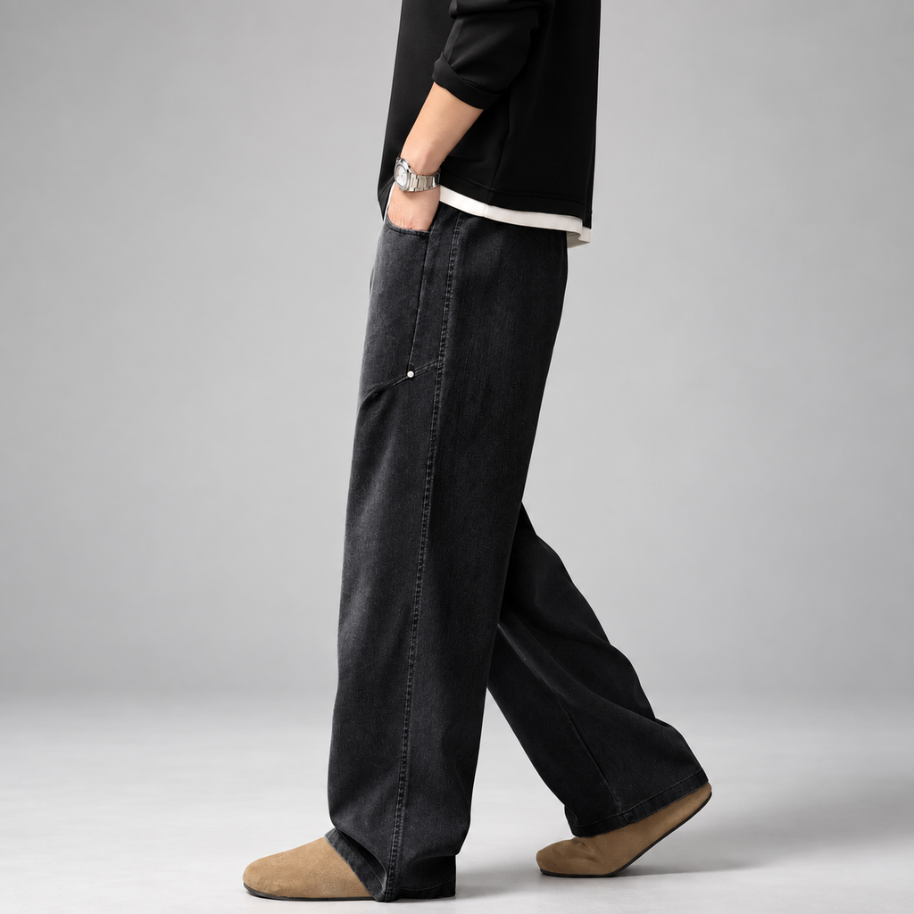Daniel Men's Relaxed Denim Jeans with Wide Legs and Patch Pockets