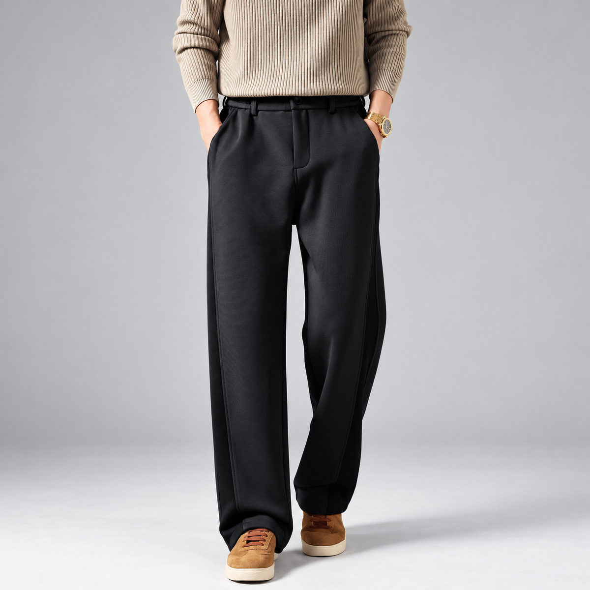 Oswald Men's Relaxed Wide-Leg Pants with Belt Loops