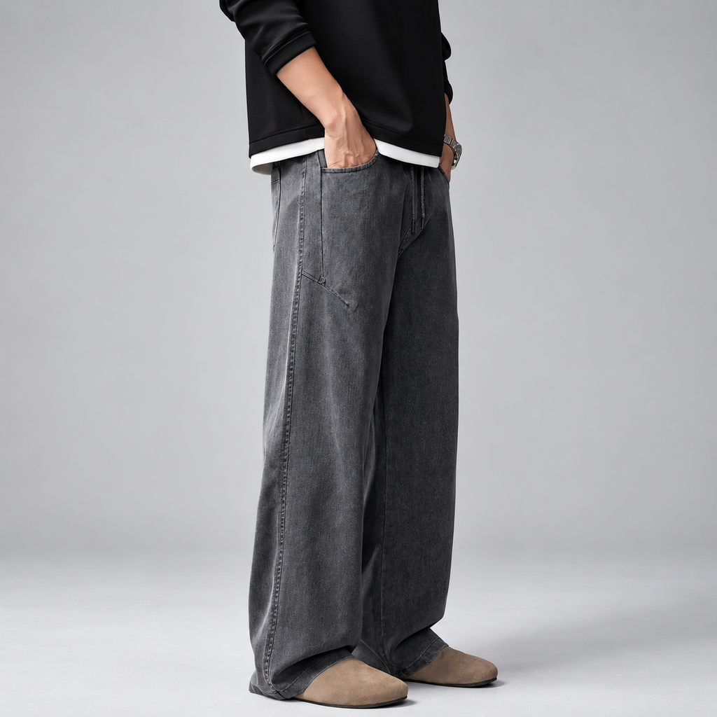 Daniel Men's Relaxed Denim Jeans with Wide Legs and Patch Pockets