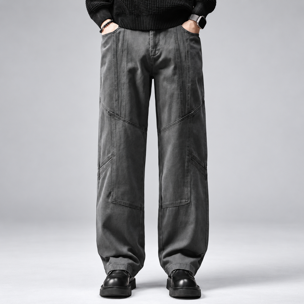 Lothair Men’s Washed Wide-Leg Pants with Panel Stitching