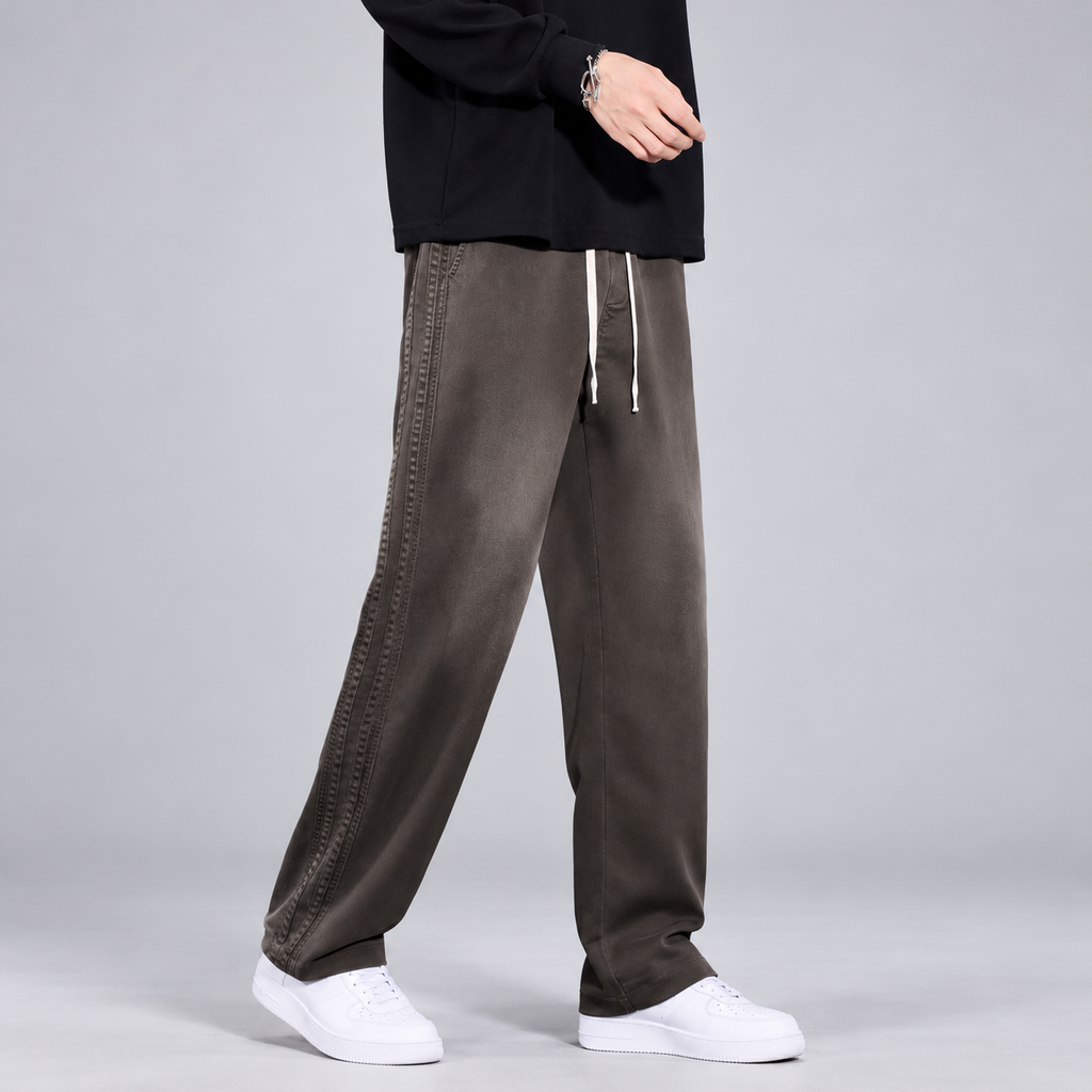 Raffaele Men’s Relaxed Straight-Leg Pants with Side Stitching