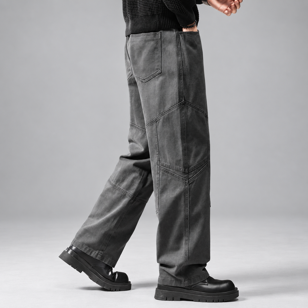 Lothair Men’s Washed Wide-Leg Pants with Panel Stitching