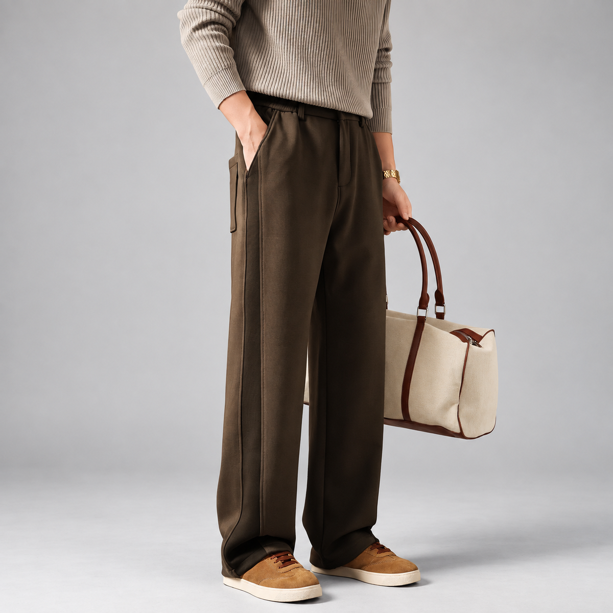 Oswald Men's Relaxed Wide-Leg Pants with Belt Loops