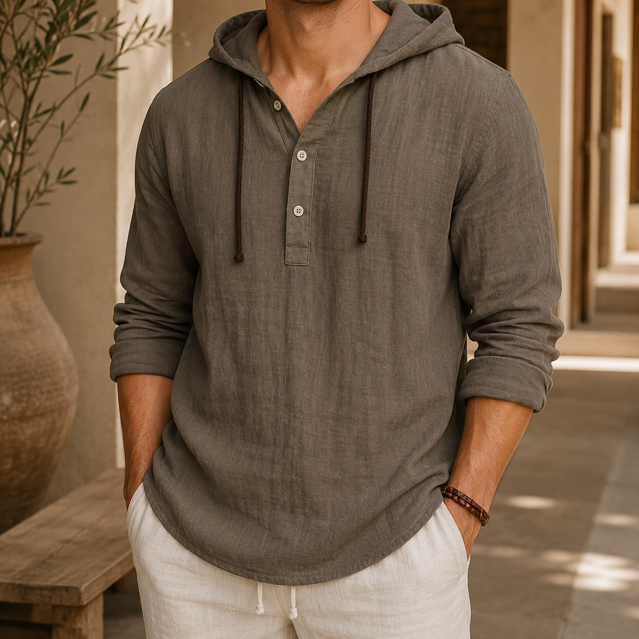 Wyatt Bennett Men’s Linen Henley Hoodie