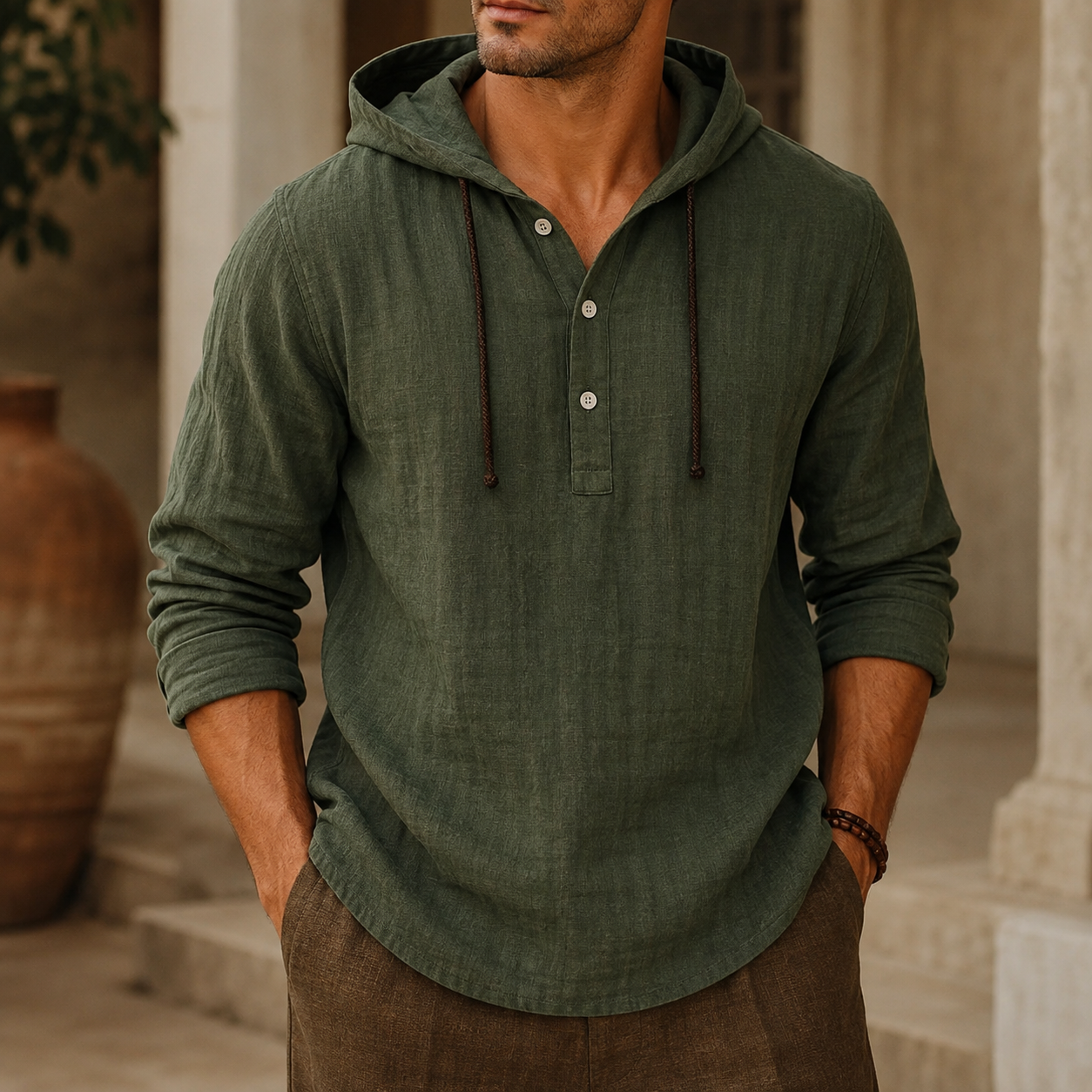Wyatt Bennett Men’s Linen Henley Hoodie