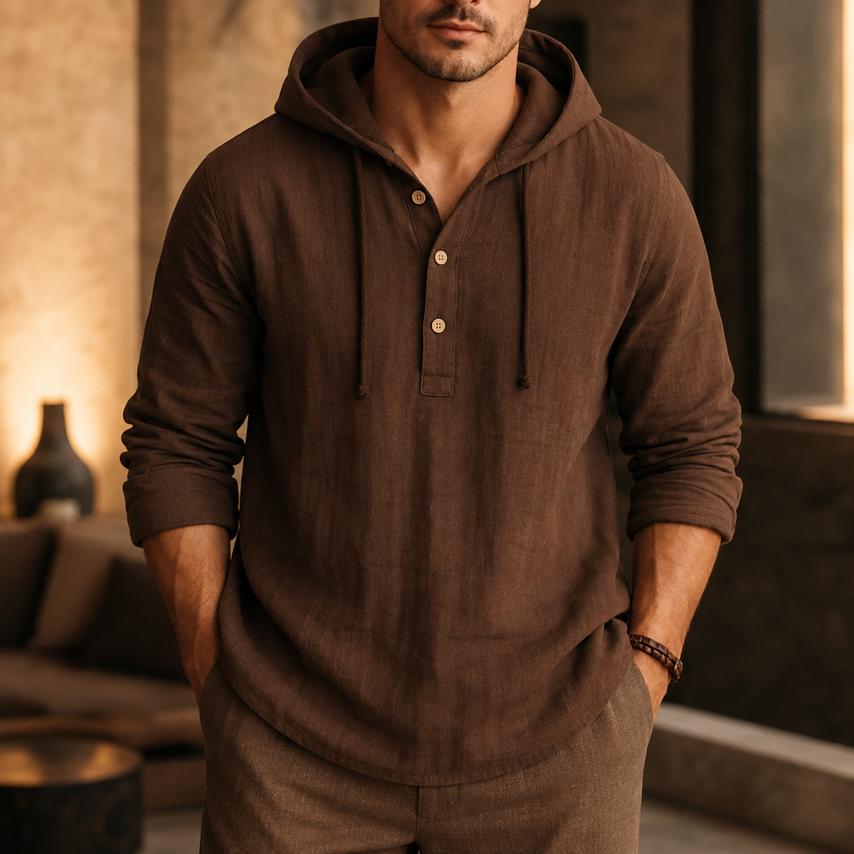 Wyatt Bennett Men’s Linen Henley Hoodie