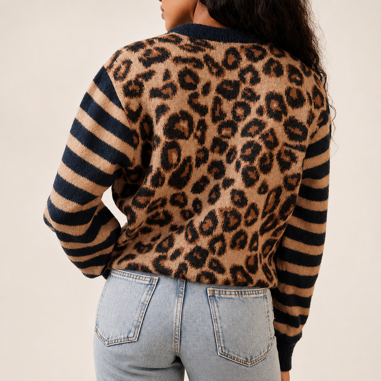 Zoe Women’s Leopard Print Wool-Blend Button-Front Sweater