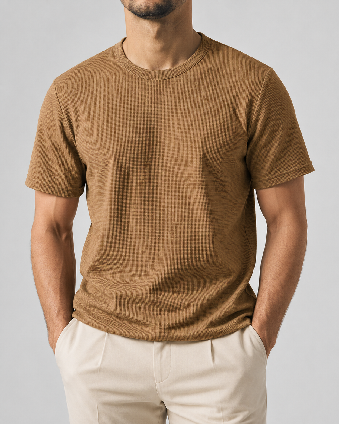 Archie Waffle-Knit Blend T-Shirt with Crew Neck and Short Sleeves