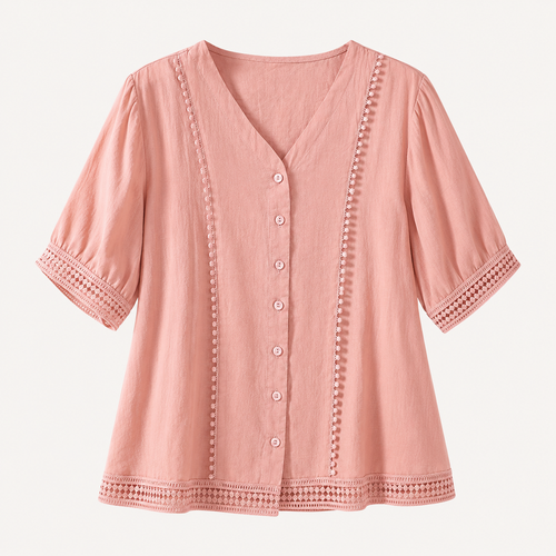 Ailany Lightweight Blouse with Decorative Trim and Lattice Cuffs