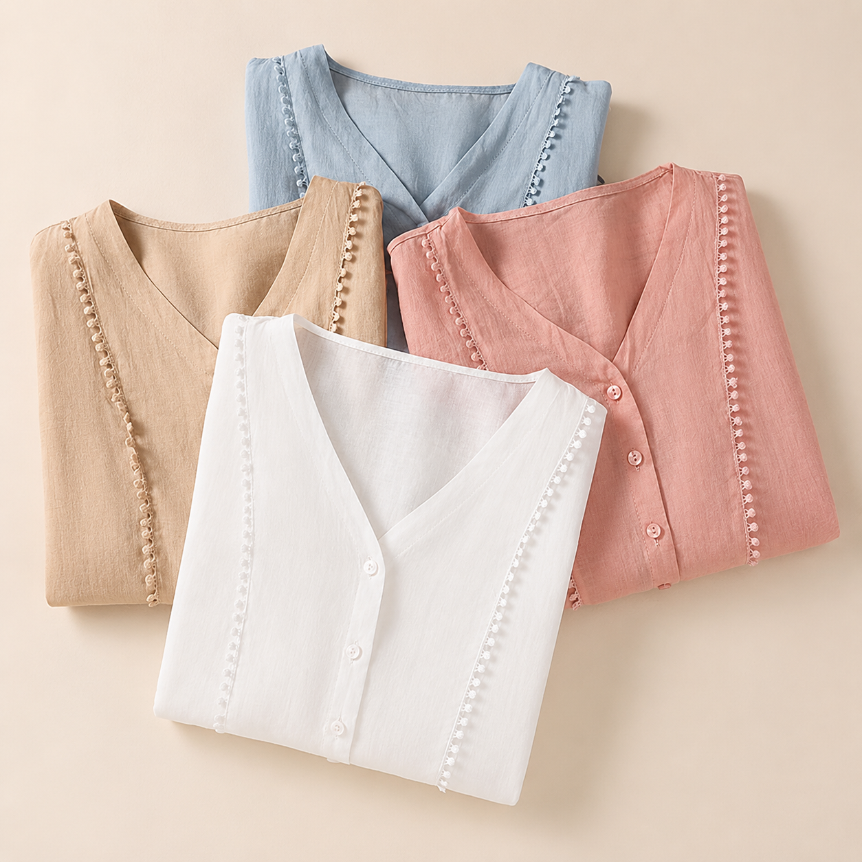 Ailany Lightweight Blouse with Decorative Trim and Lattice Cuffs
