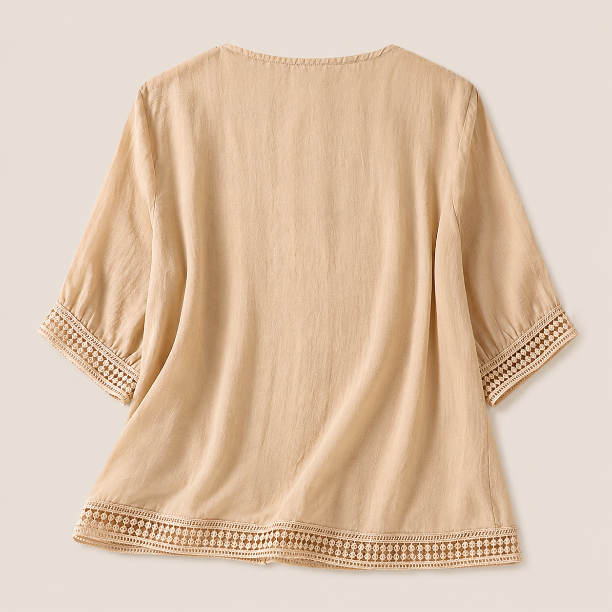 Ailany Lightweight Blouse with Decorative Trim and Lattice Cuffs