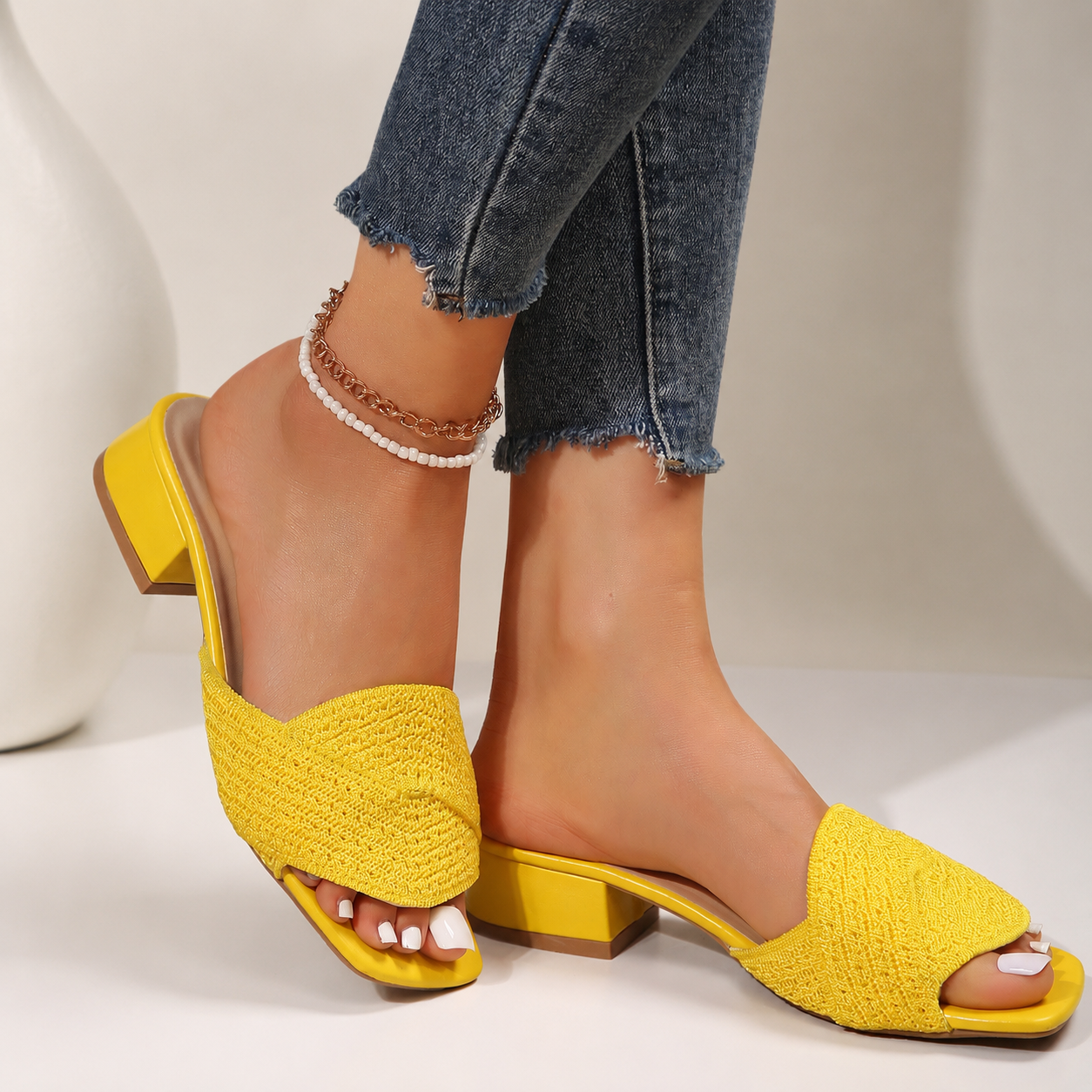 Gia's Textured Cross-Strap Slide Slippers