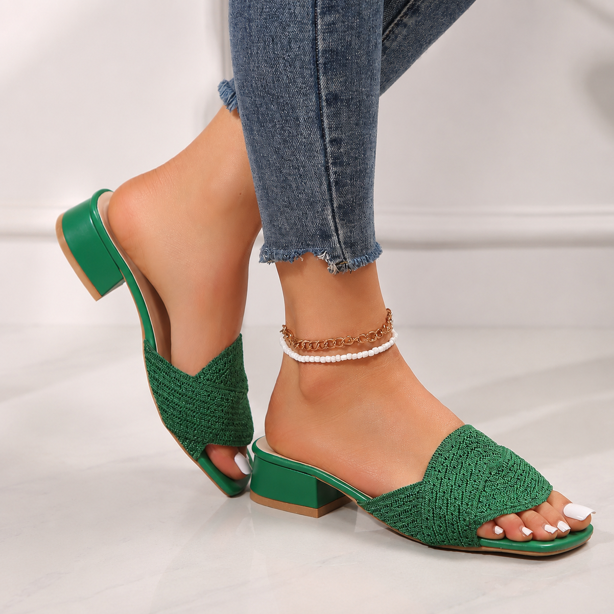 Gia's Textured Cross-Strap Slide Slippers