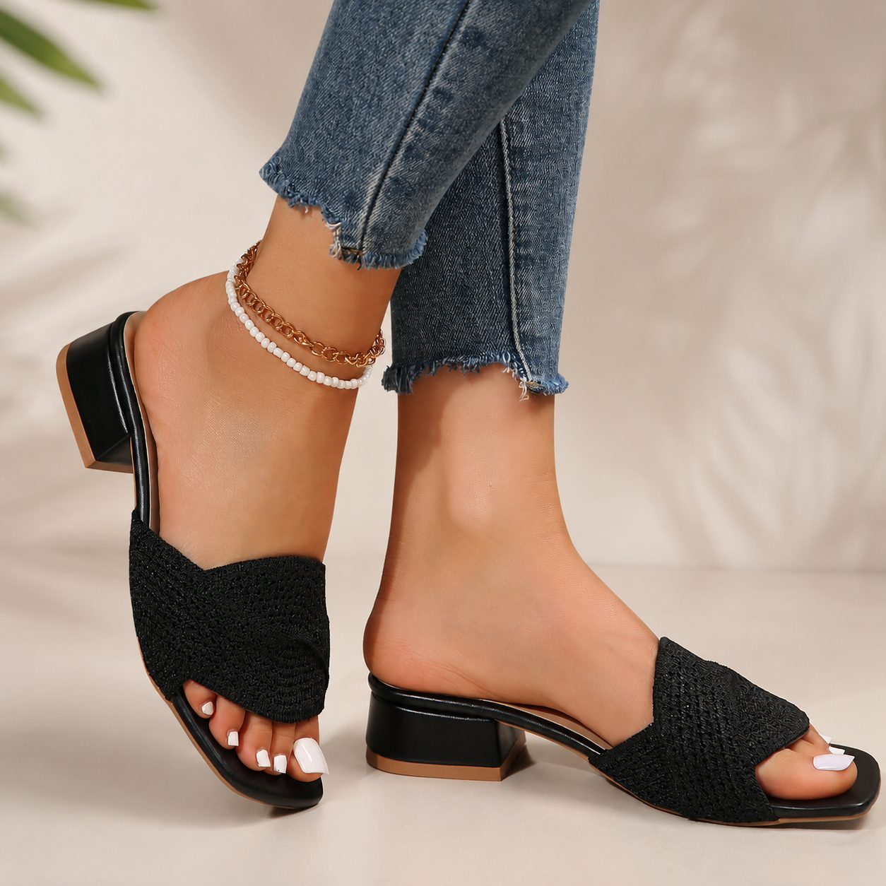 Gia's Textured Cross-Strap Slide Slippers