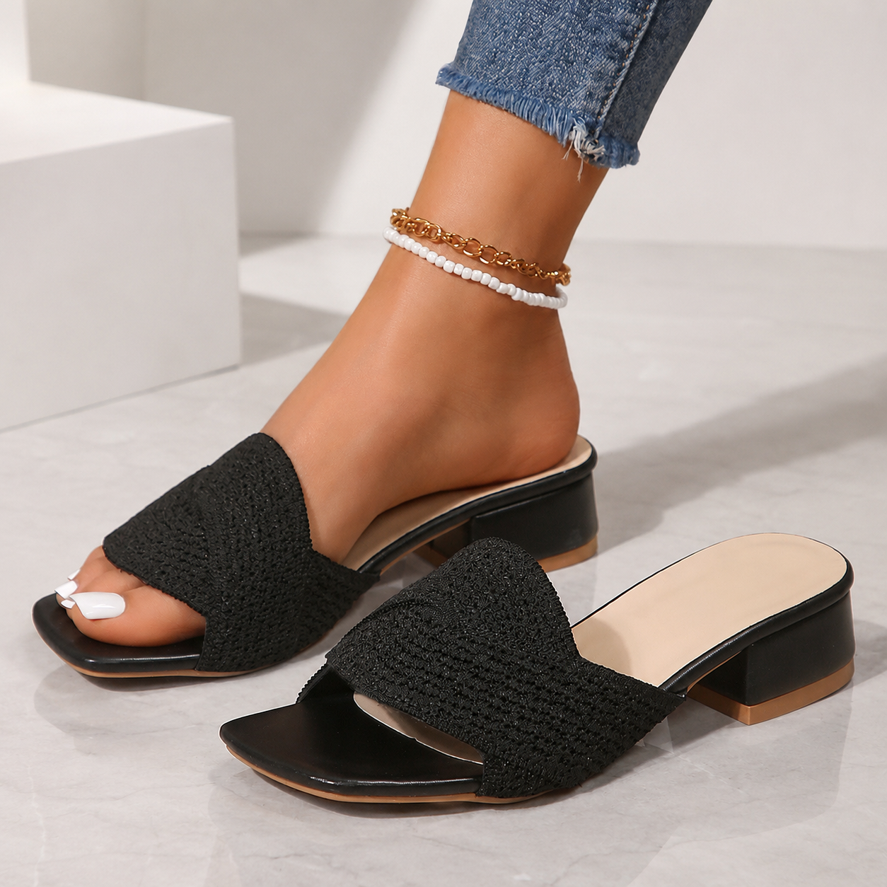 Gia's Textured Cross-Strap Slide Slippers