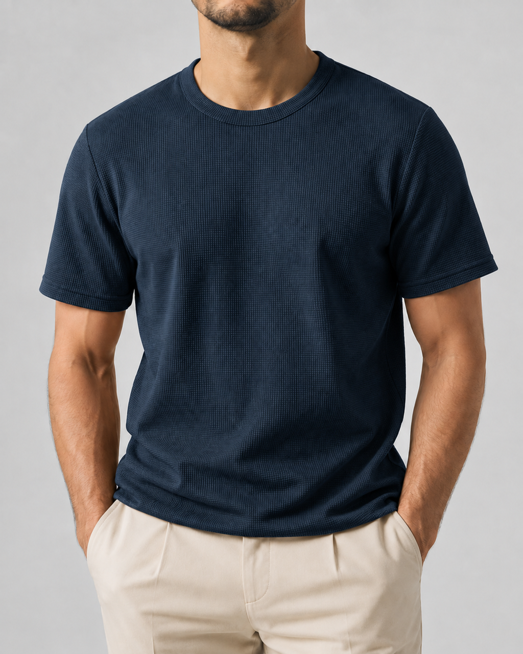 Archie Waffle-Knit Blend T-Shirt with Crew Neck and Short Sleeves