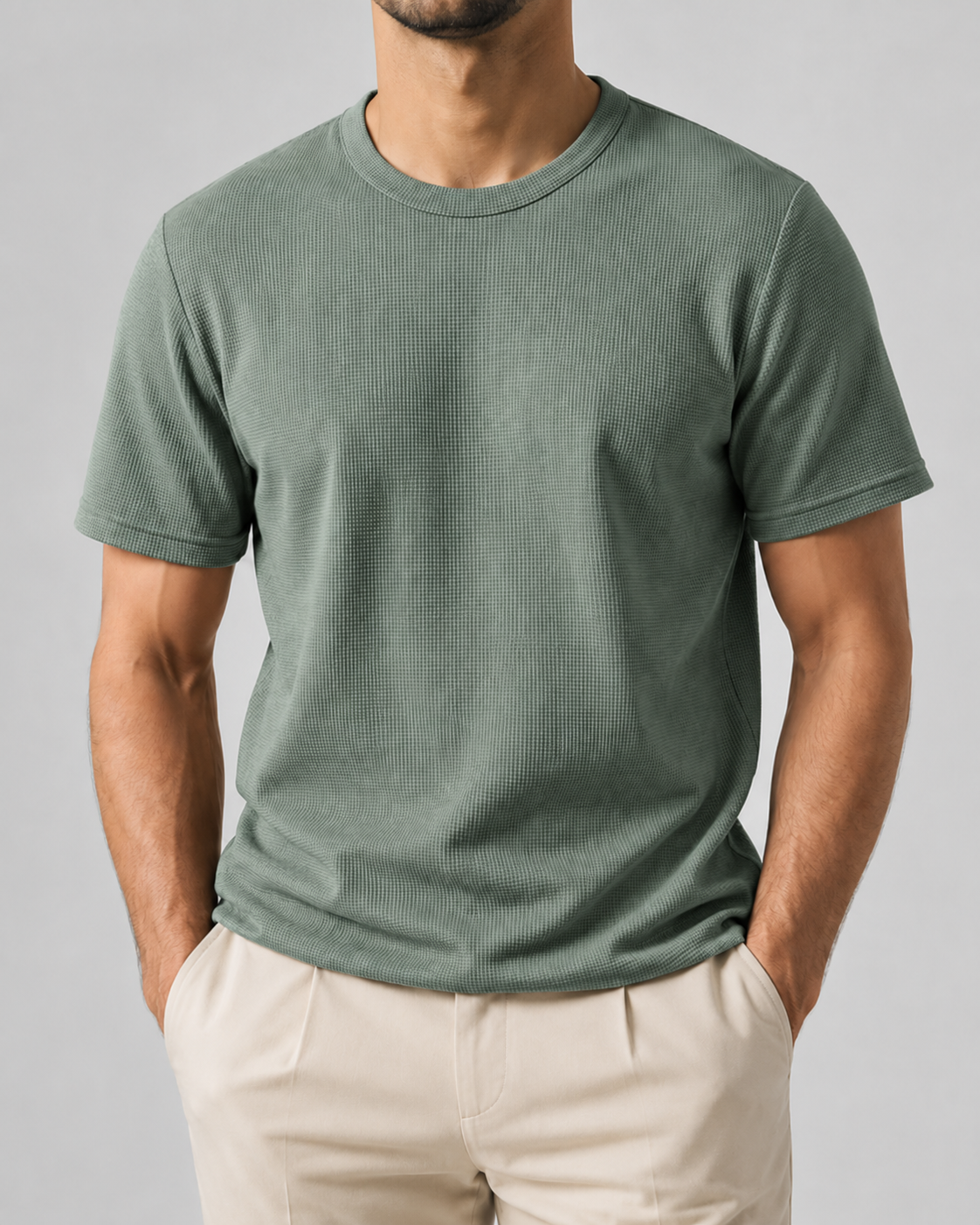 Archie Waffle-Knit Blend T-Shirt with Crew Neck and Short Sleeves