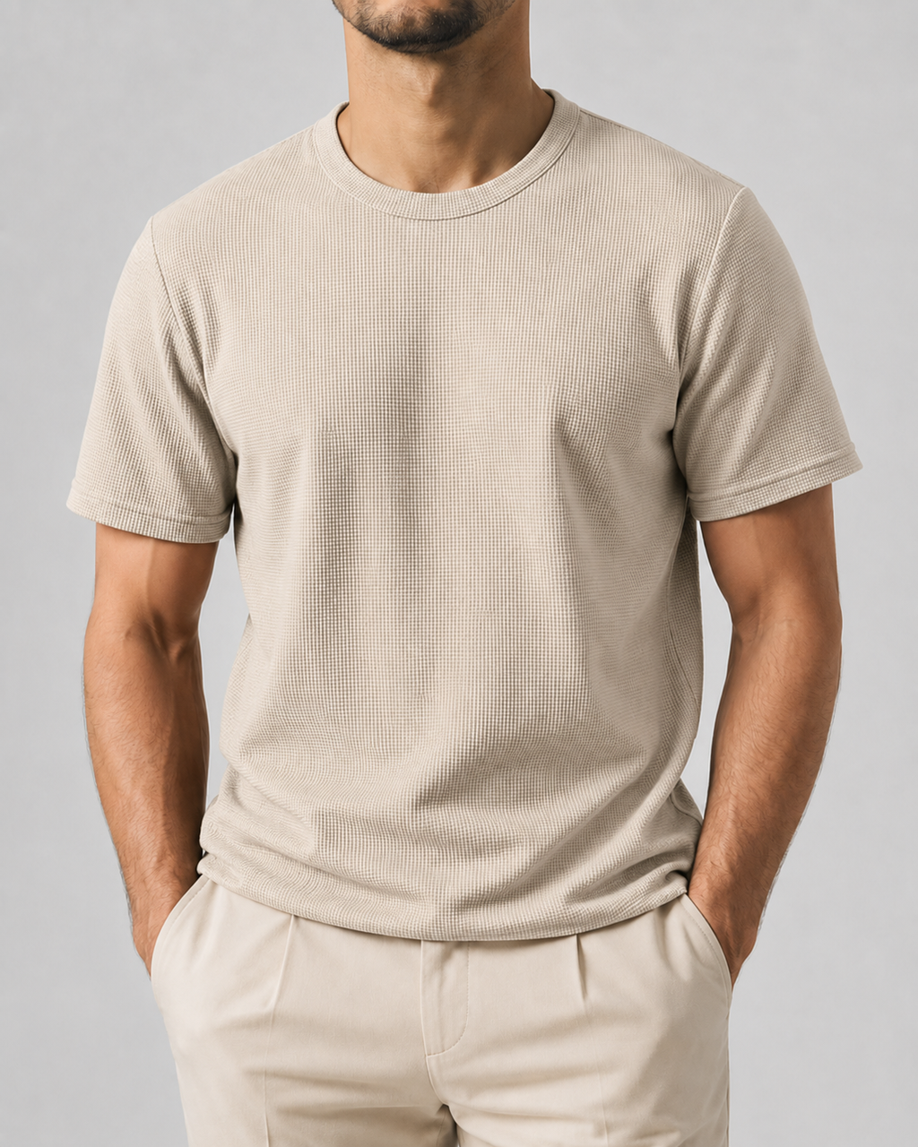 Archie Waffle-Knit Blend T-Shirt with Crew Neck and Short Sleeves