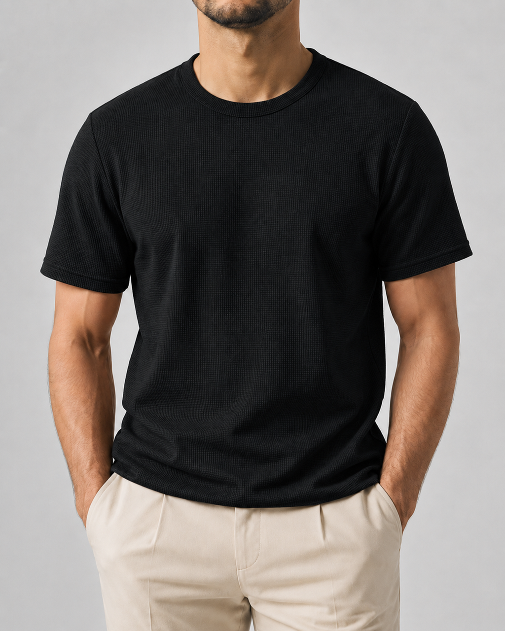 Archie Waffle-Knit Blend T-Shirt with Crew Neck and Short Sleeves