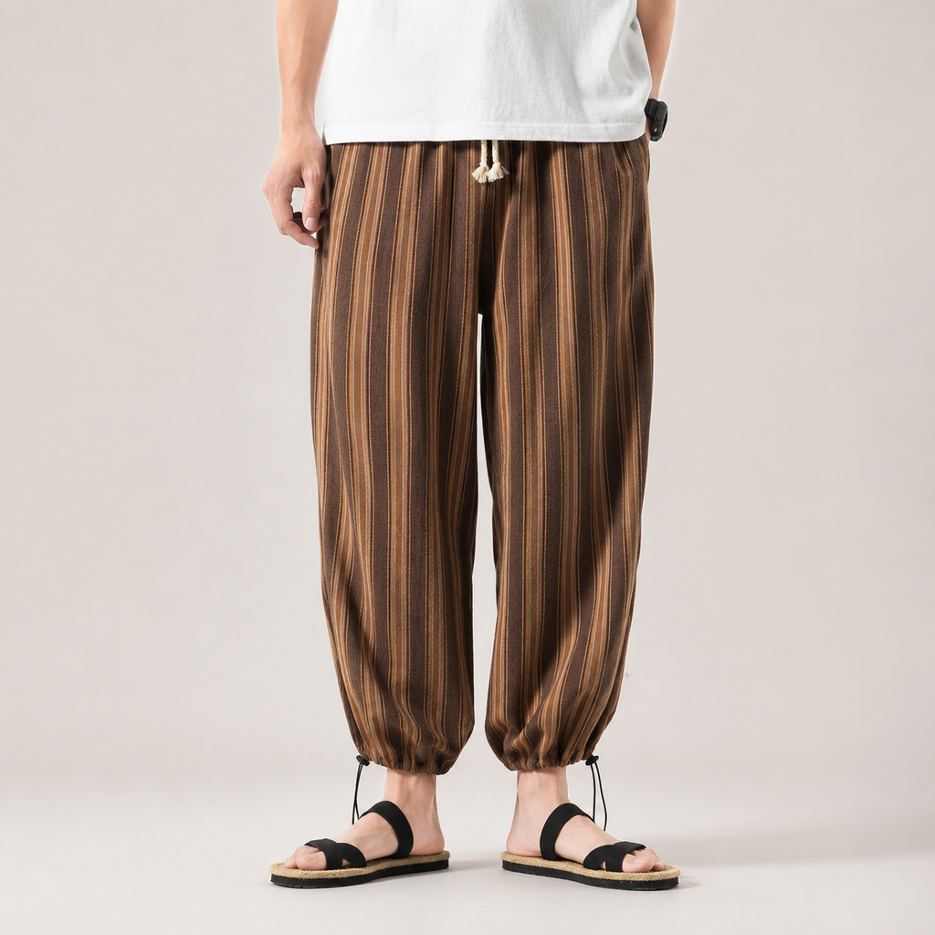 Thomas Striped Drawstring Harem Pants with Relaxed Fit and Elastic Cuffs
