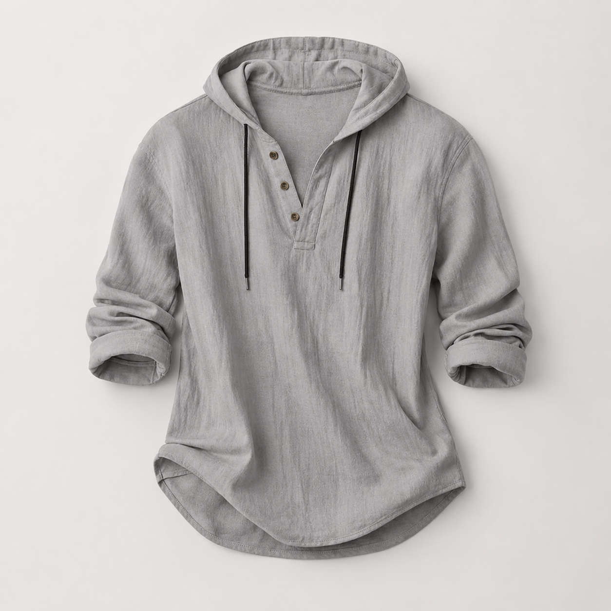 Noah Linen-Blend Pullover Shirt with Hood and Button Placket