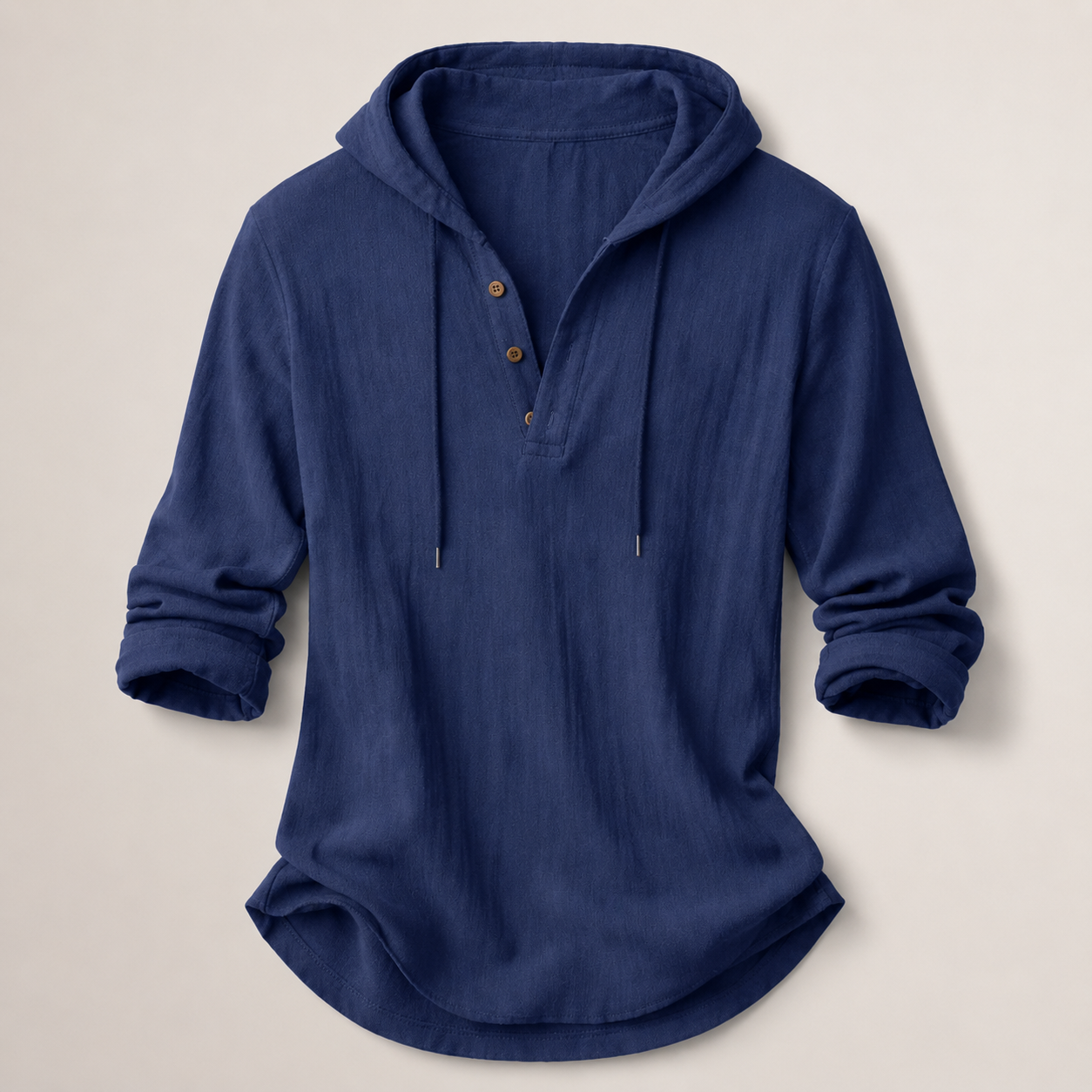 Noah Linen-Blend Pullover Shirt with Hood and Button Placket