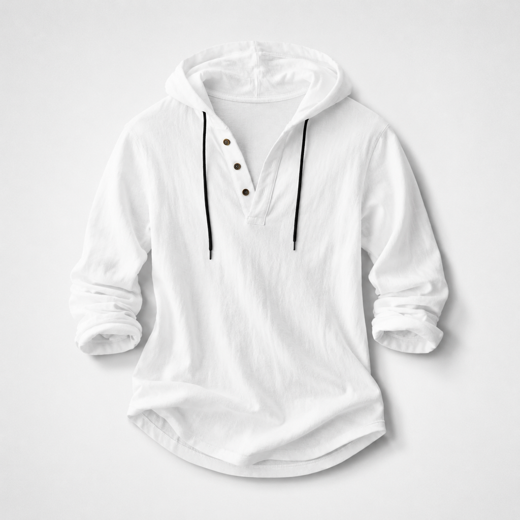 Noah Linen-Blend Pullover Shirt with Hood and Button Placket