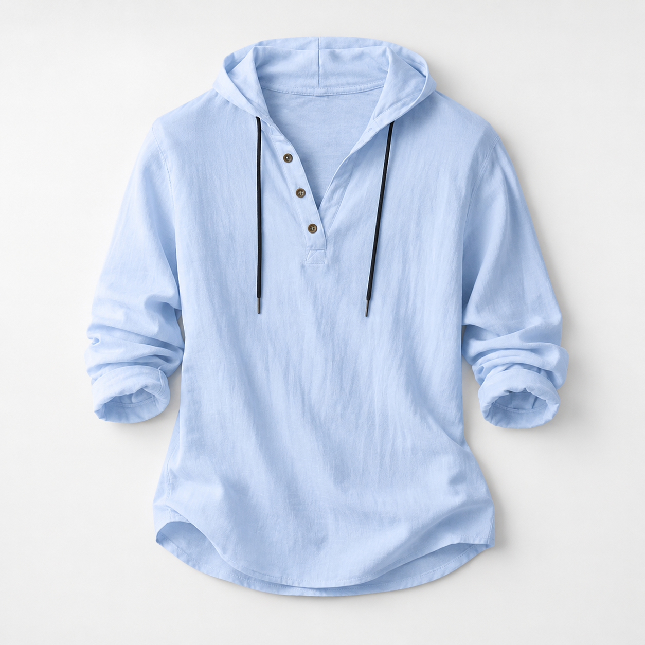 Noah Linen-Blend Pullover Shirt with Hood and Button Placket