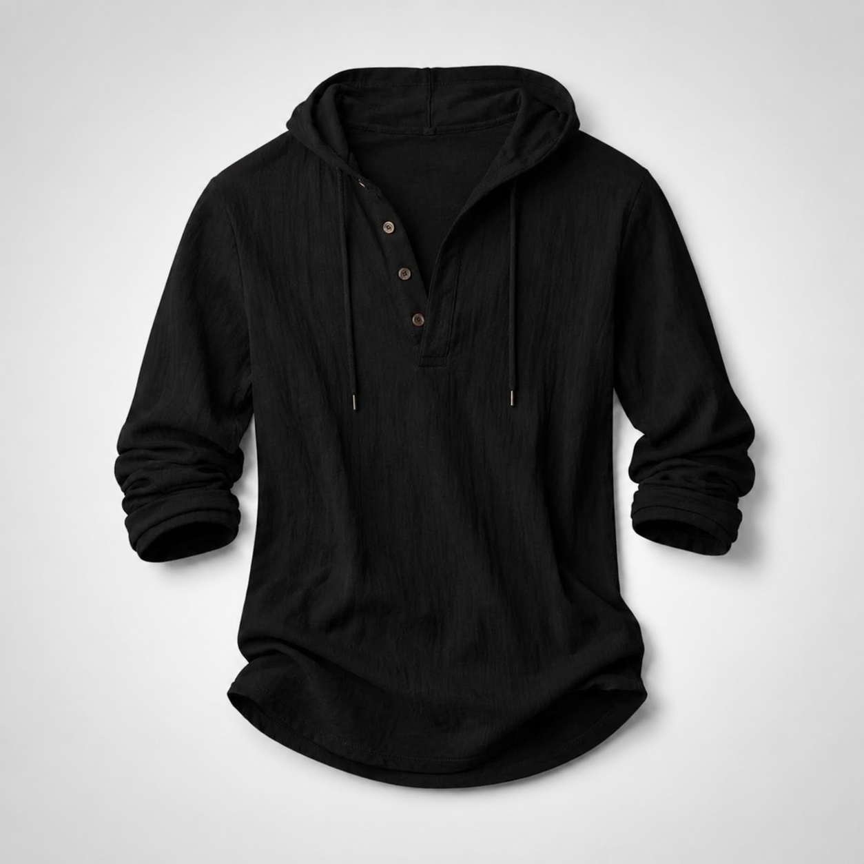 Noah Linen-Blend Pullover Shirt with Hood and Button Placket