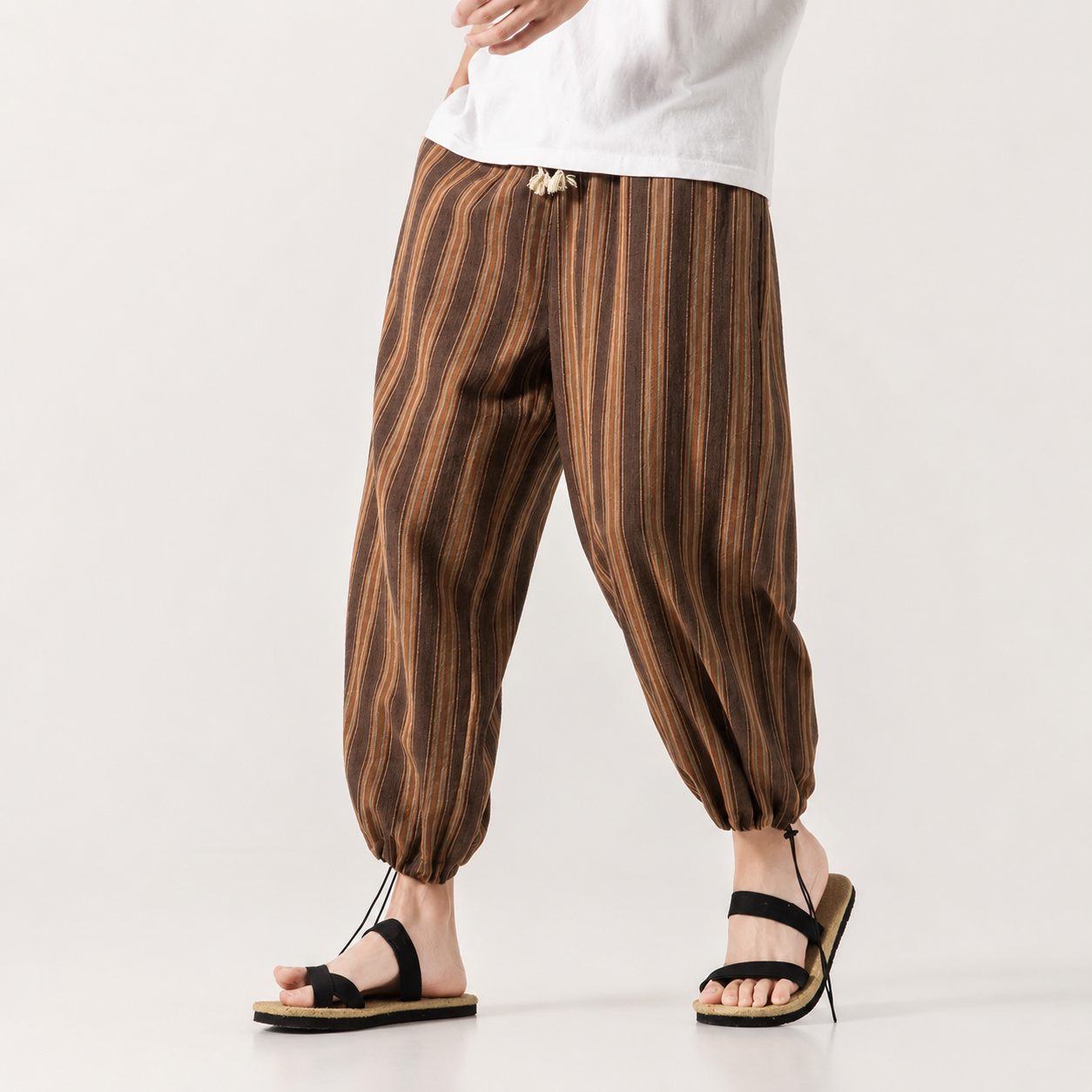 Thomas Striped Drawstring Harem Pants with Relaxed Fit and Elastic Cuffs