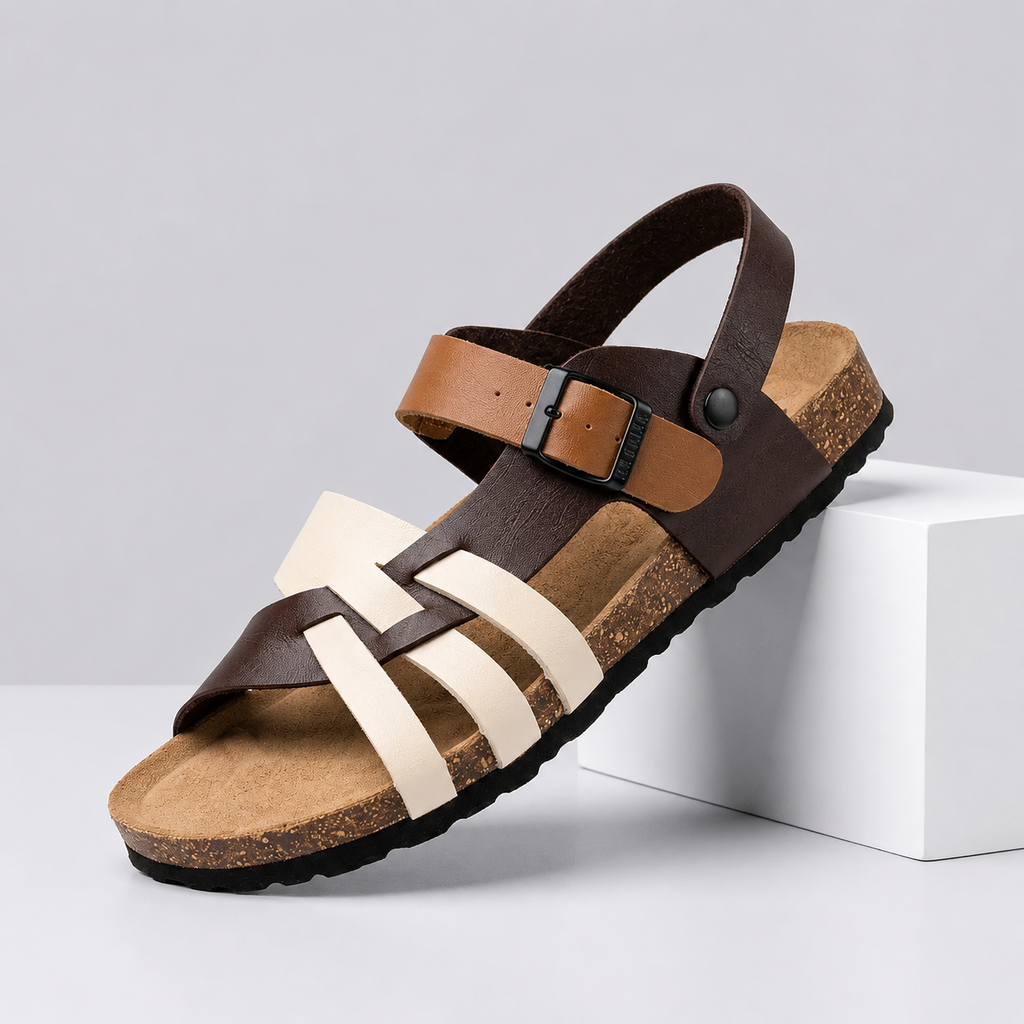 Logan Men’s Leather Footbed Sandals with Adjustable Buckles