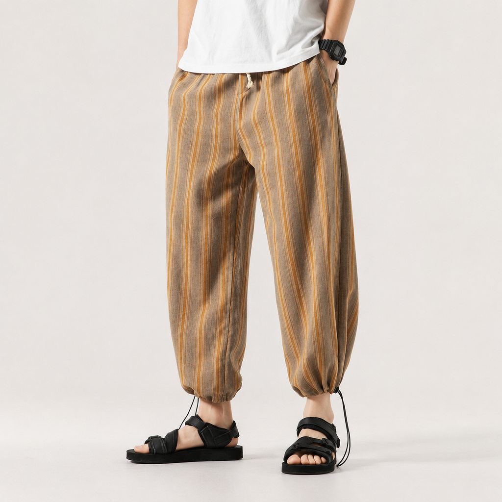 Thomas Striped Drawstring Harem Pants with Relaxed Fit and Elastic Cuffs