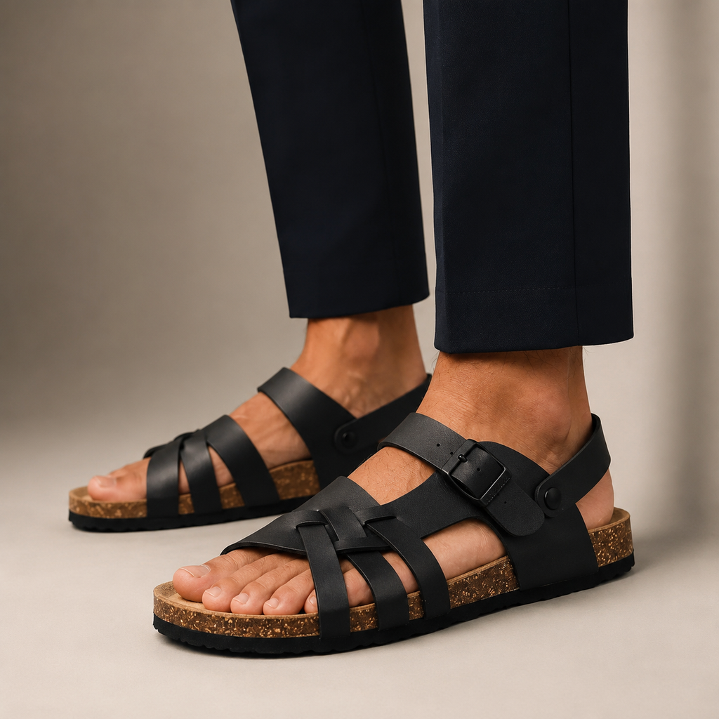 Logan Men’s Leather Footbed Sandals with Adjustable Buckles