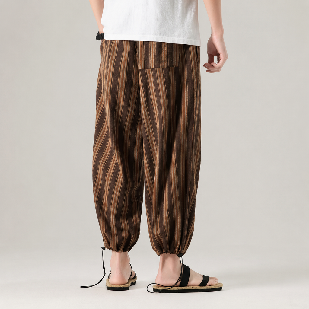 Thomas Striped Drawstring Harem Pants with Relaxed Fit and Elastic Cuffs