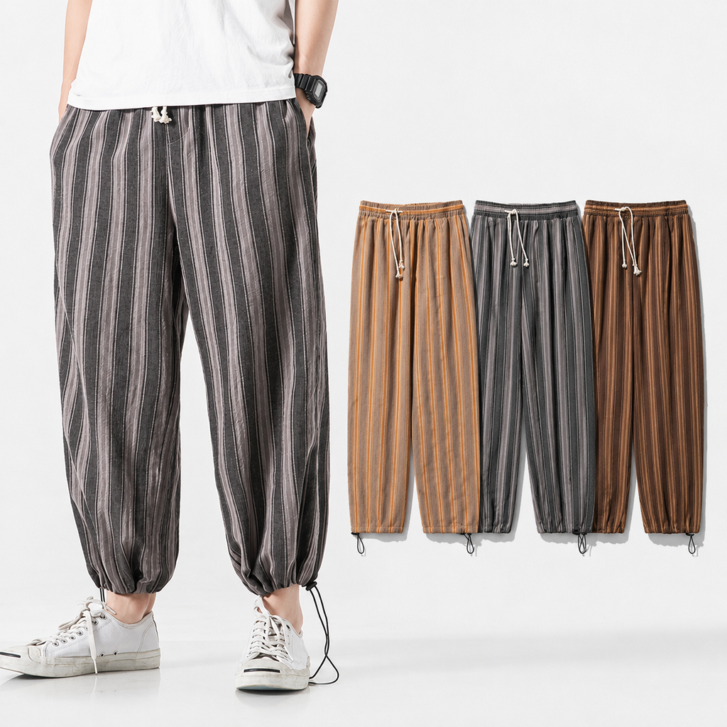 Thomas Striped Drawstring Harem Pants with Relaxed Fit and Elastic Cuffs
