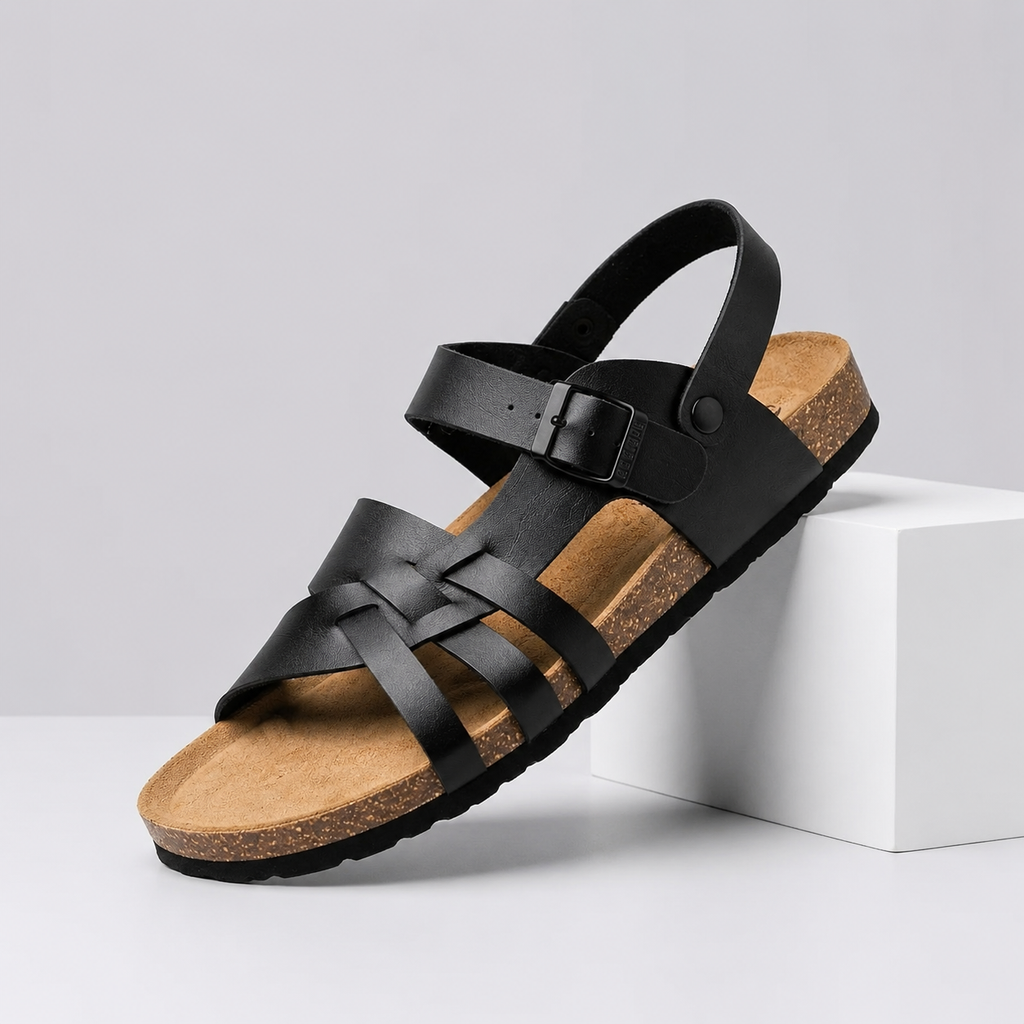 Logan Men’s Leather Footbed Sandals with Adjustable Buckles