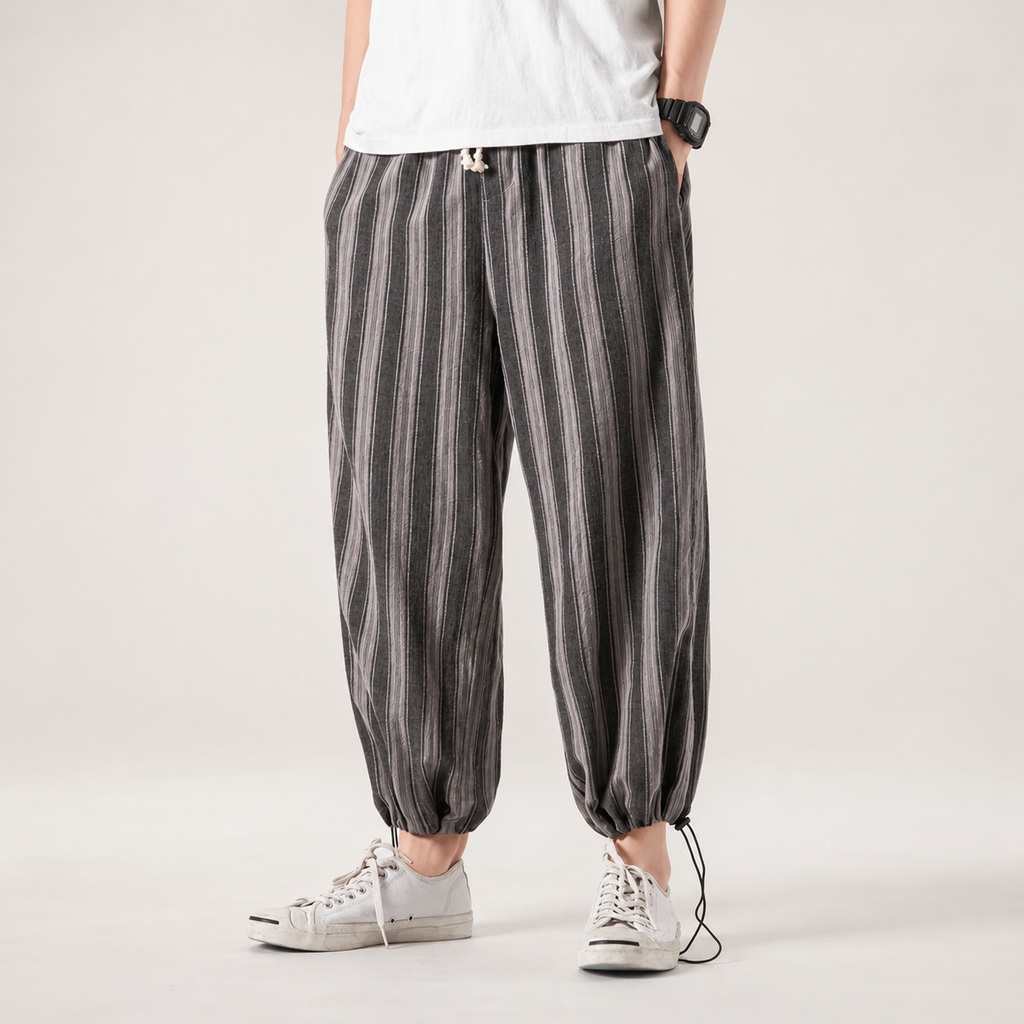 Thomas Striped Drawstring Harem Pants with Relaxed Fit and Elastic Cuffs