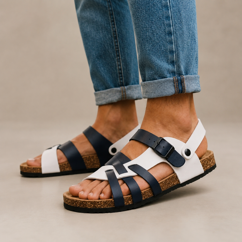 Logan Men’s Leather Footbed Sandals with Adjustable Buckles