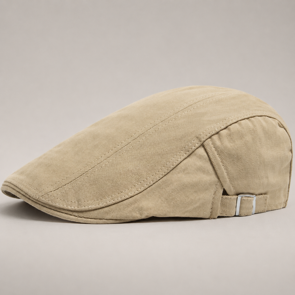 Thatcher Herringbone Flat Cap with Adjustable Side Buckle