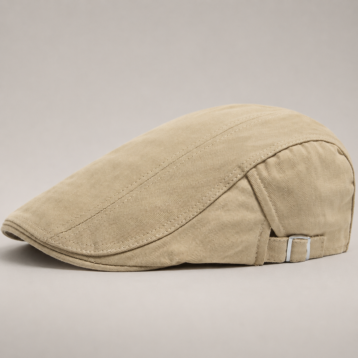 Thatcher Herringbone Flat Cap with Adjustable Side Buckle