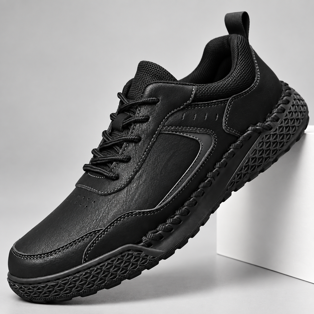 Lorenzo Men’s Leather-Look Lace-Up Walking Shoes with Textured Sole
