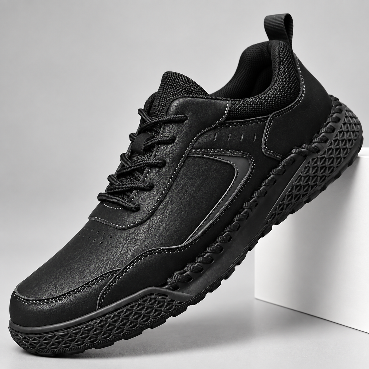Lorenzo Men’s Leather-Look Lace-Up Walking Shoes with Textured Sole