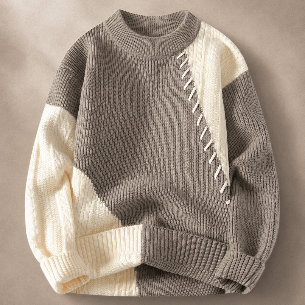 Preston Men’s Color Block Cable Knit Crewneck Sweater