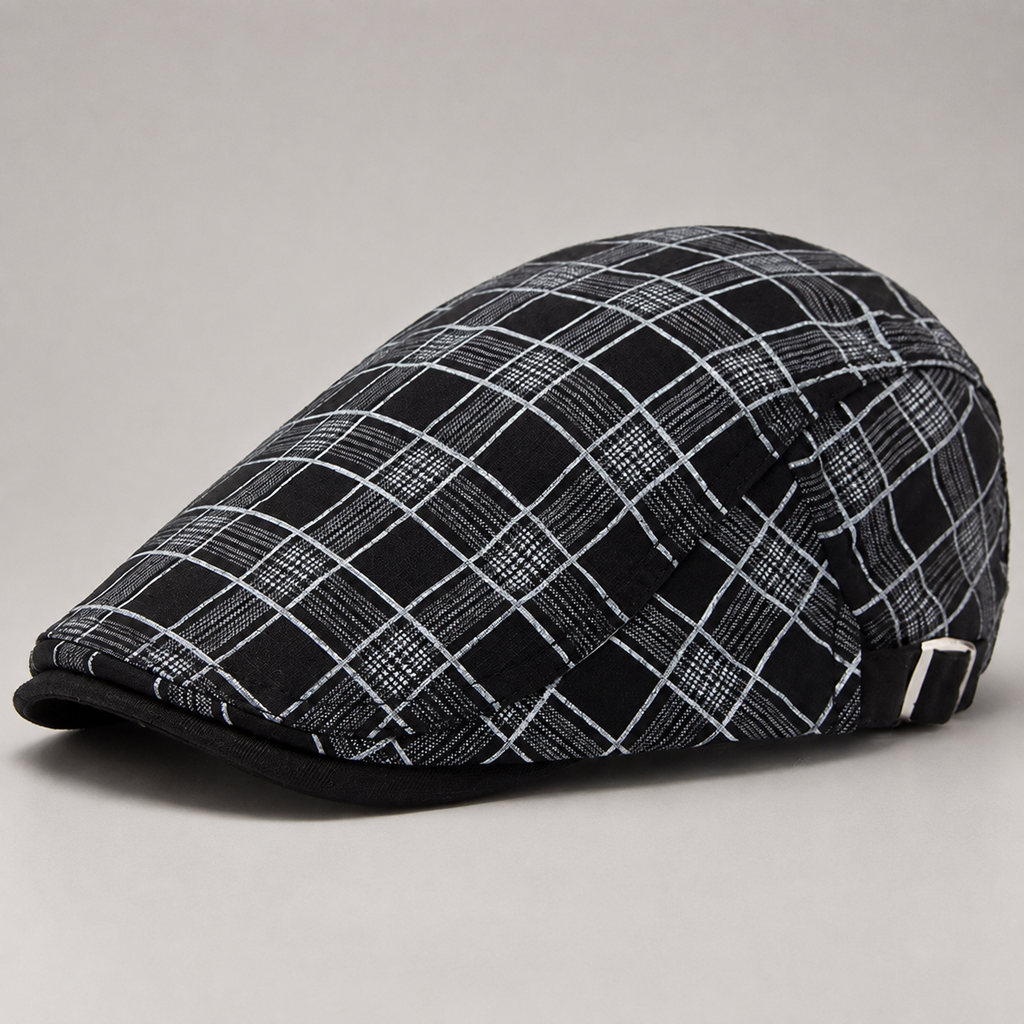 Percival Plaid Flat Cap with Adjustable Side Buckle