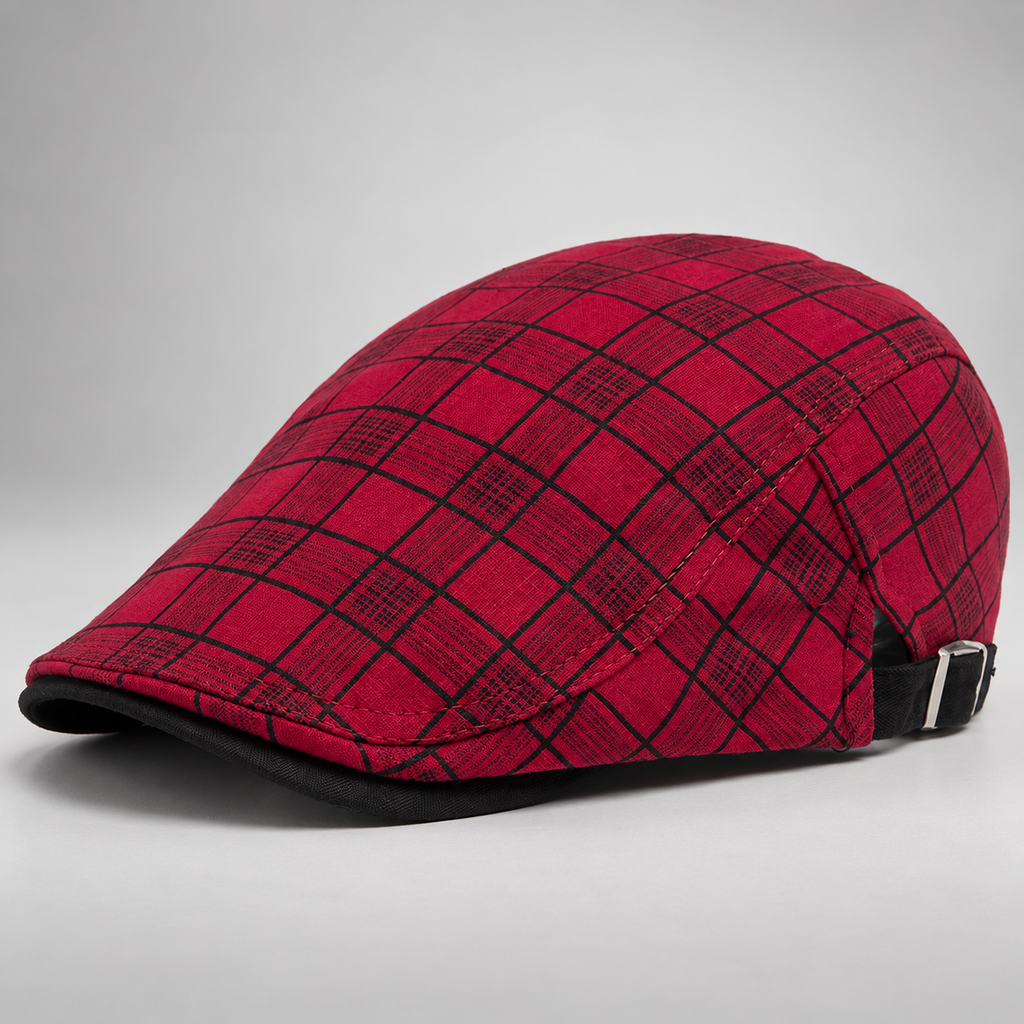 Percival Plaid Flat Cap with Adjustable Side Buckle