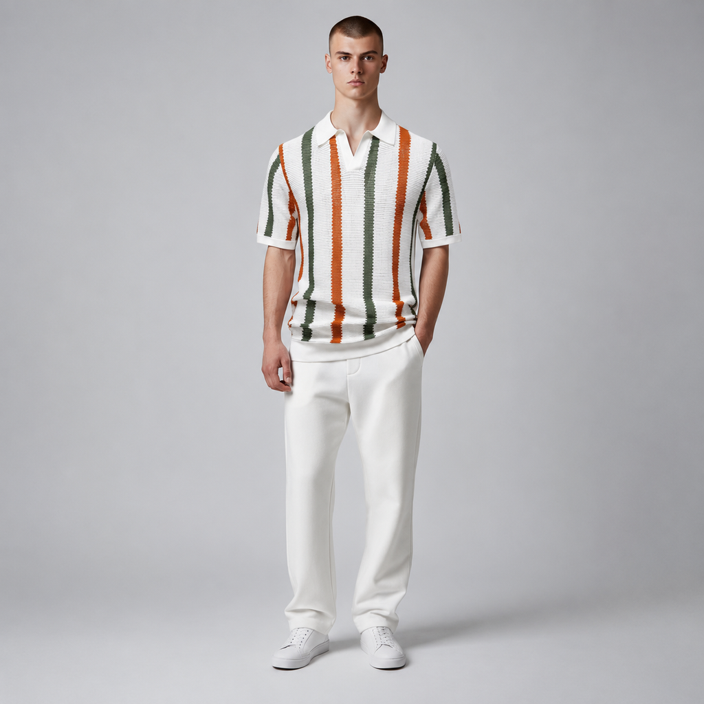 Sebastian Men’s Open-Knit Striped Polo Shirt
