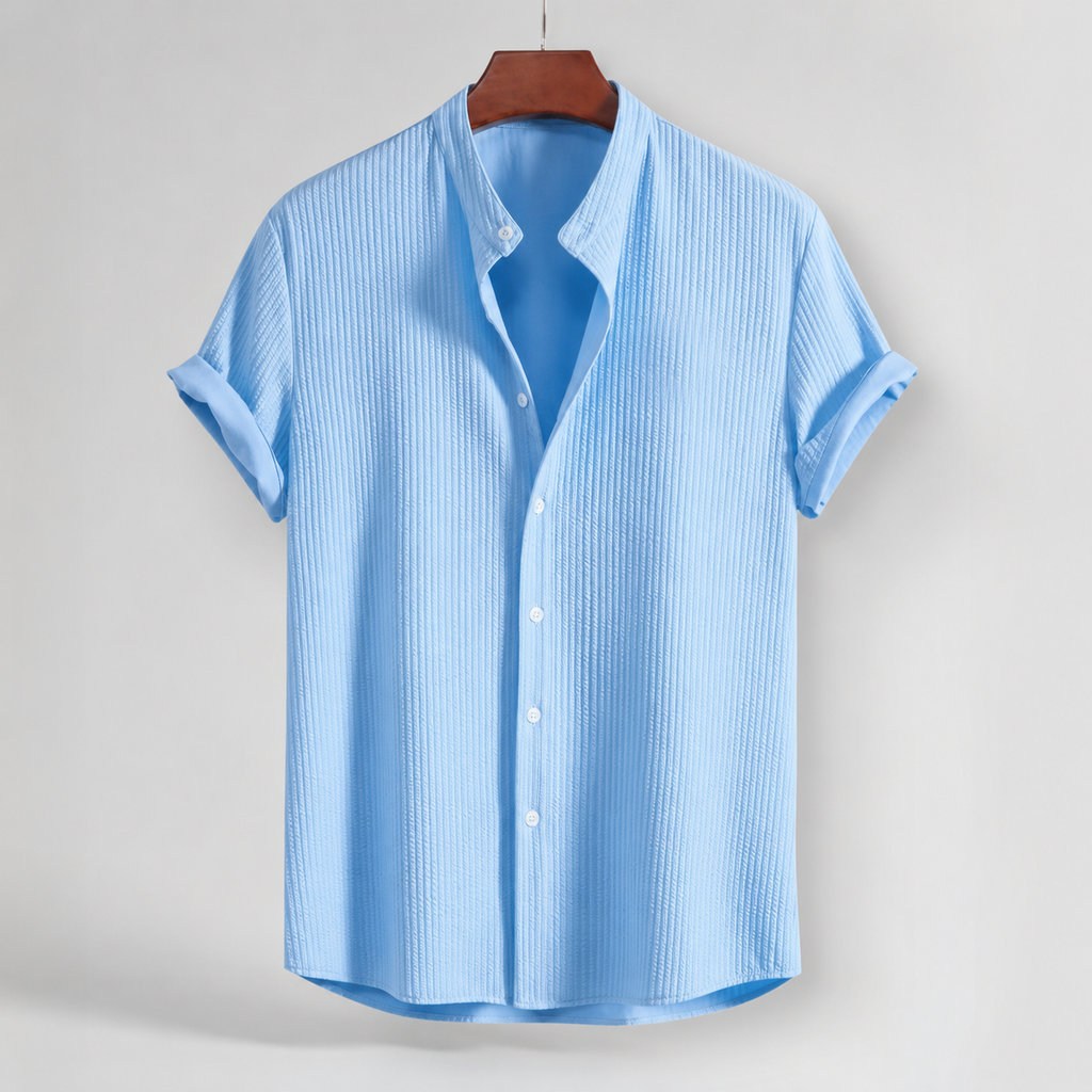 David Men’s Contrast Trim Button-Down Shirt | Long Sleeve Collared Shirt